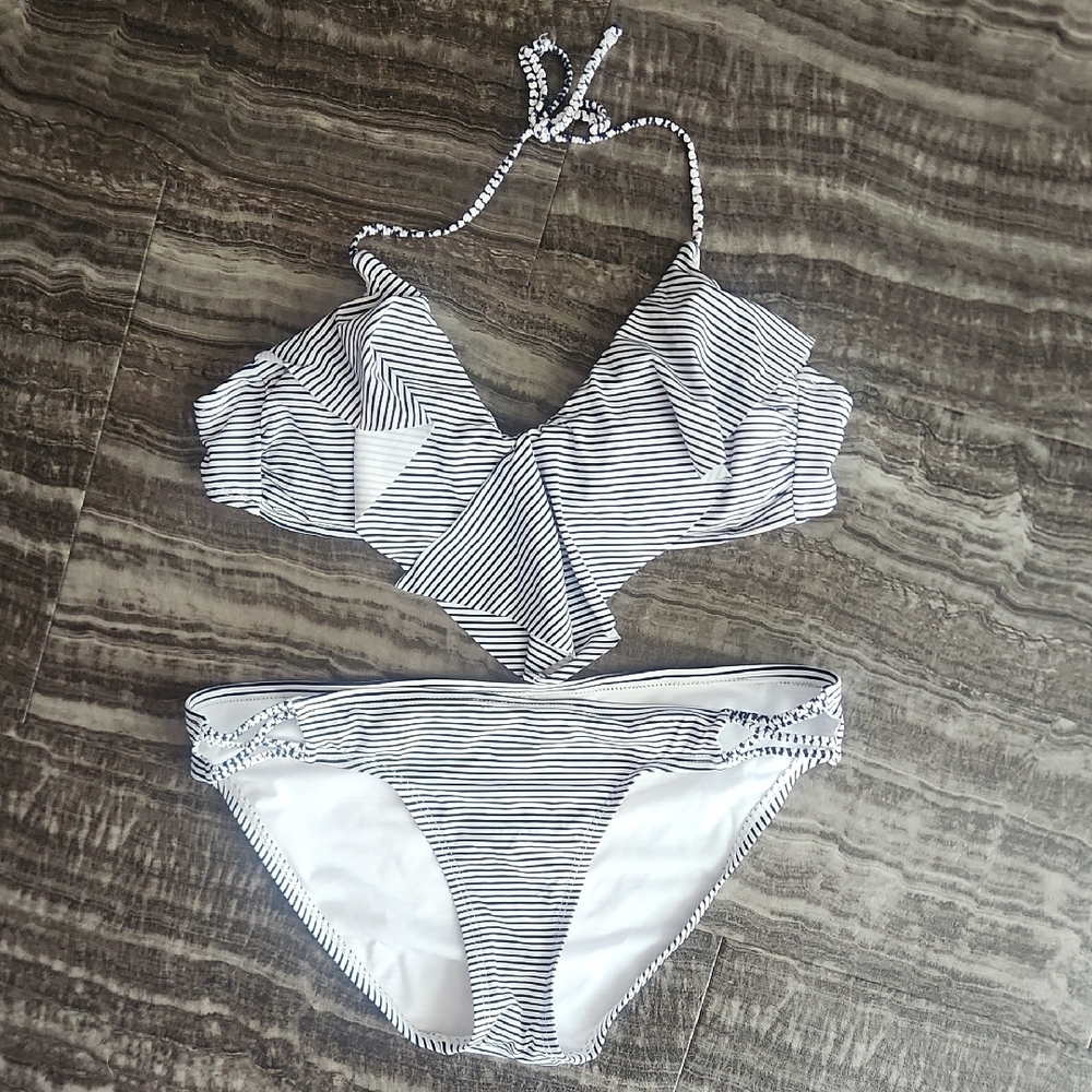 Arizona navy and white stripe bikini Small top/ Medium botton